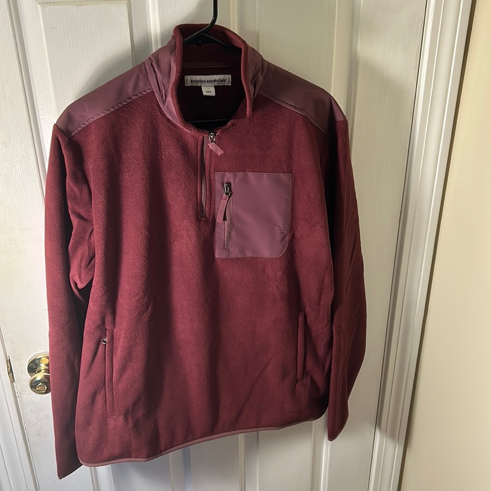 Amazon Essentials Men's Quarter-Zip Polar Fleece Jacket SZ L RED